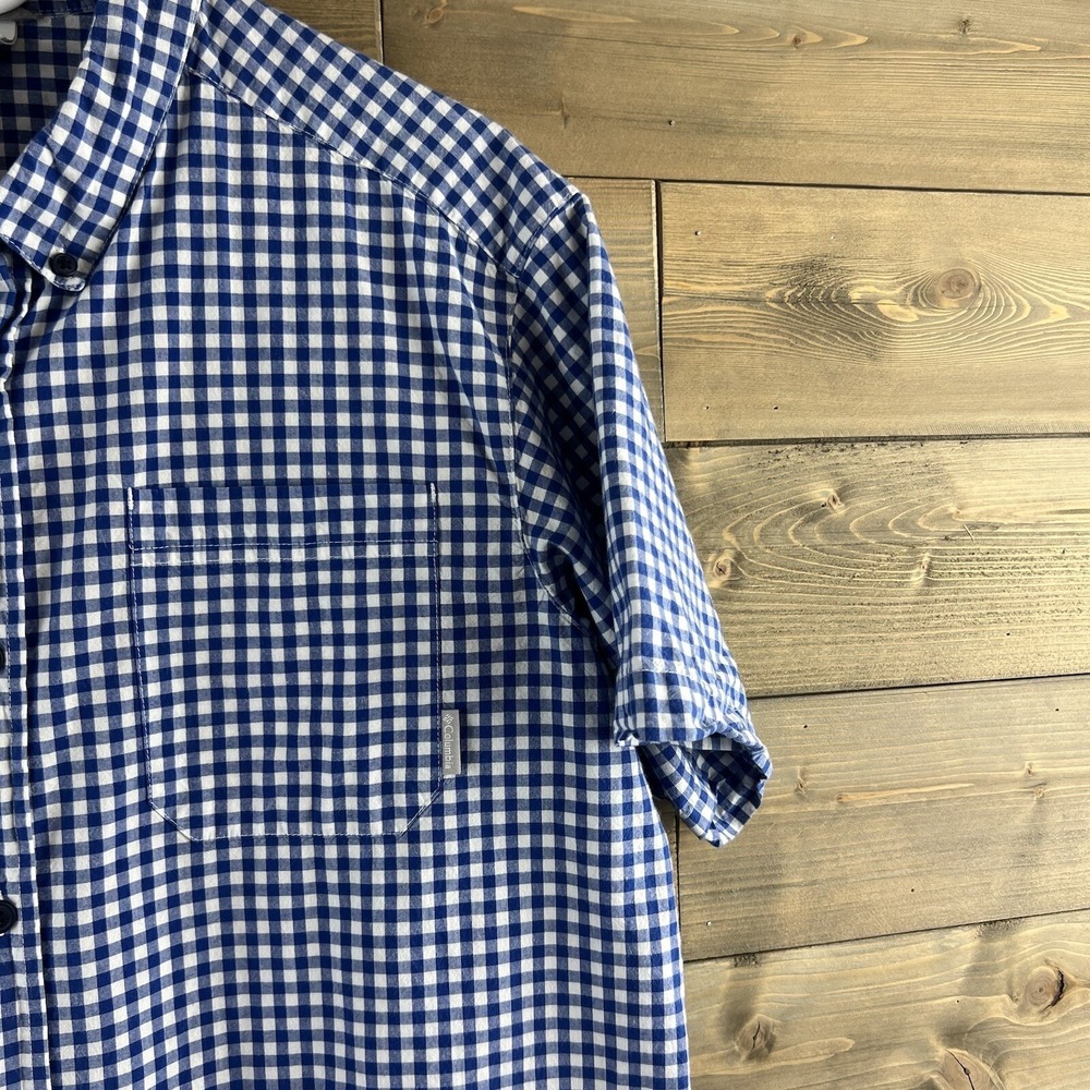 Columbia Mens Shirt Short Sleeve‎ Button Up Regular Fit Gingham Plaid Blue Large - Picture 3 of 8